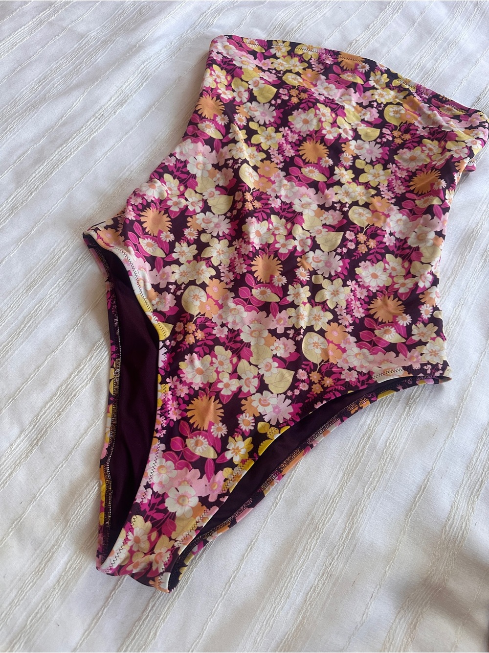 AERIE Bandeau High Cut Cheeky One-Piece Swimsuit L - Picture 2 of 4